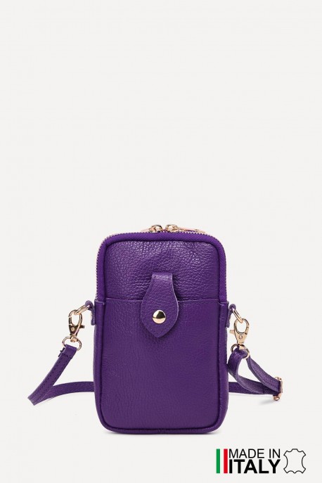 Grained Leather crossbody clutch bag phone size ZE-9013-G : Colors:D45 - Purple