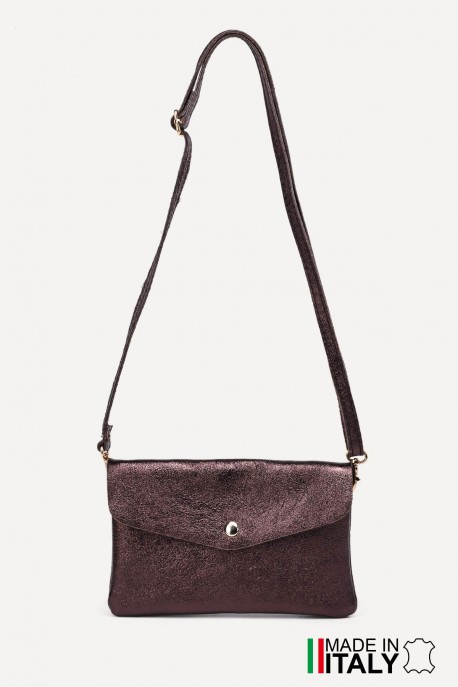 Metallic Leather crossbody clutch bag ZE-9010 : Colors:Brown (L-550)