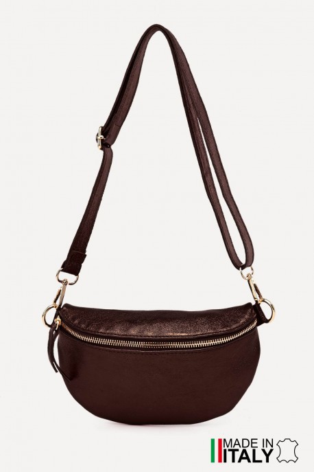 Metalic Leather fanny pack ZE-9009-MT : Colors:Brown (L-550)