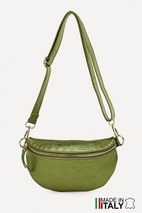 Metalic Leather fanny pack ZE-9009-MT : Colors:Olive (L537 / L007)