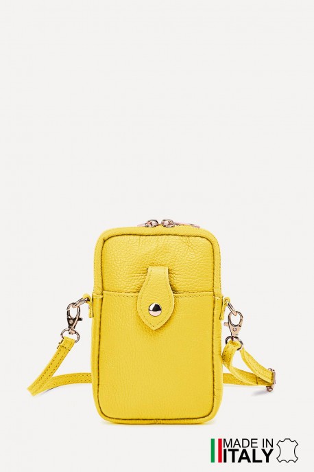 Grained Leather crossbody clutch bag phone size ZE-9013-G : Colors:D64 - Lemon Yellow