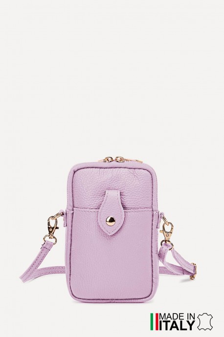 Sac pochette bandoulière en cuir grainé format téléphone ZE-9013-G : Couleurs:D55 - Lilas