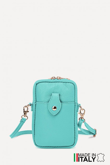 Sac pochette bandoulière en cuir grainé format téléphone ZE-9013-G : Couleurs:D62 - Vert d'eau