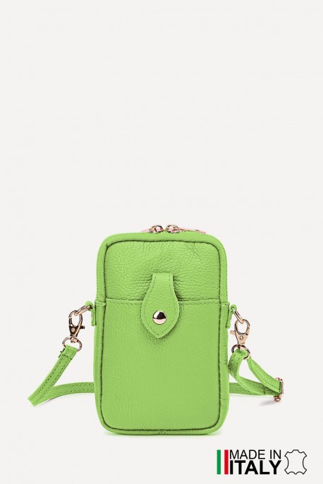 Sac pochette bandoulière en cuir grainé format téléphone ZE-9013-G : Couleurs:D12 - Vert avocat