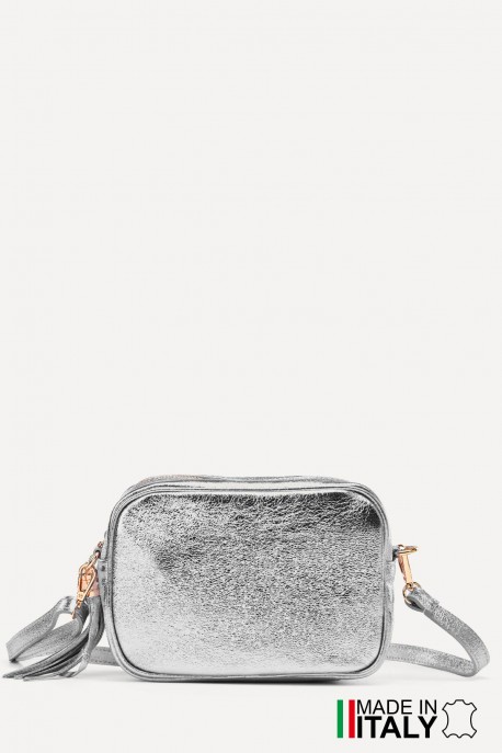 Sac bandoulière en cuir métallisé ZE-9019-MT : Couleur:Argent&eacute; (L002/L-513)