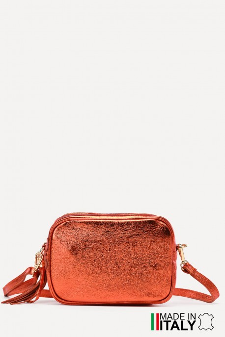 Sac bandoulière en cuir métallisé ZE-9019-MT : Couleur:Orange (L-520)
