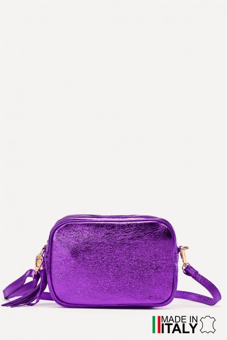 Sac bandoulière en cuir métallisé ZE-9019-MT : Couleur:Violet Vif (L-540)