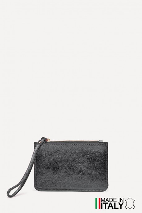 Porte-monnaie Pochette plate en cuir métallisé ZE-8004 : Couleur:Anthracite (L-521)