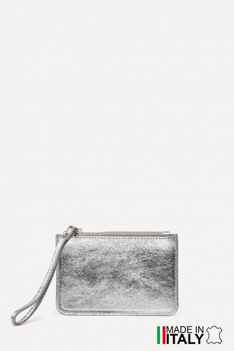 Metallic leather coin purse flat pouch ZE-8004 : Colors:silvery (L002/L-513)