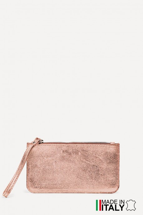 Metallic leather coin purse flat pouch ZE-8005 : Colors:Rose Gold (L-547/L012)
