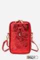 Metallic Leather crossbody clutch bag phone size ZE-9013-MT : Colors:Scarlet
