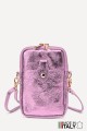 Metallic Leather crossbody clutch bag phone size ZE-9013-MT : Colors:Powder pink