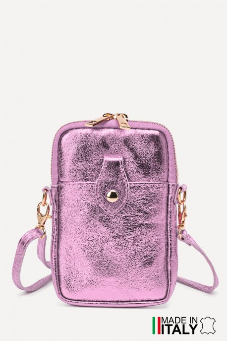 Metallic Leather crossbody clutch bag phone size ZE-9013-MT : Colors:Powder pink (L-532 / L014)