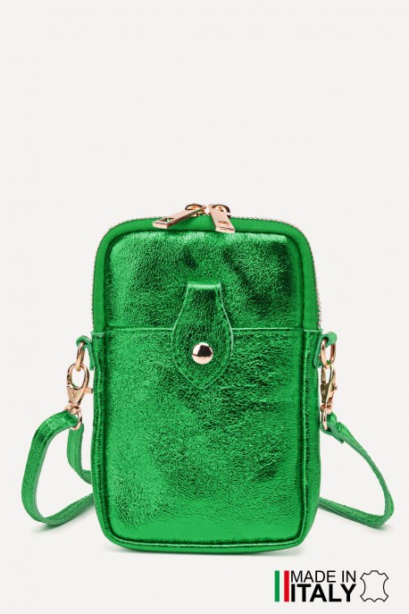 Metallic Leather crossbody clutch bag phone size ZE-9013-MT : Colors:Emerald Green (L-529/L028)
