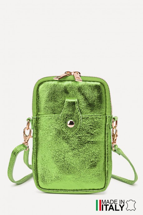 Metallic Leather crossbody clutch bag phone size ZE-9013-MT : Colors:Fluo Green (L017/L-518)