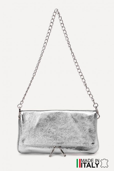 Folding shoulder bag in metallic leather ZE-9017-MT