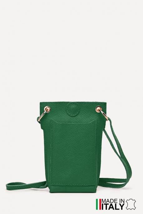 Grained Leather crossbody clutch bag ZE-9014-G : colour:Vert fonc&eacute;