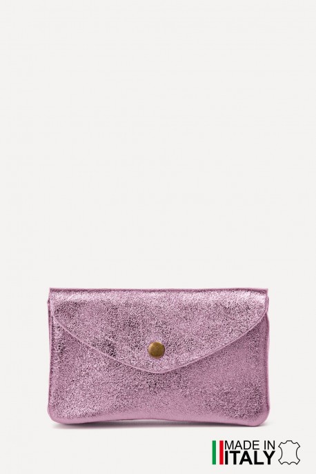 Porte-monnaie Pochette cuir métallisé ZE-8002 : Couleur:Rose poudr&eacute; (L-532 / L014)