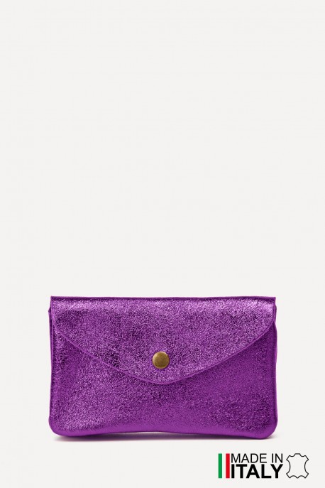Porte-monnaie Pochette cuir métallisé ZE-8002 : Couleur:Violet Vif (L-540)