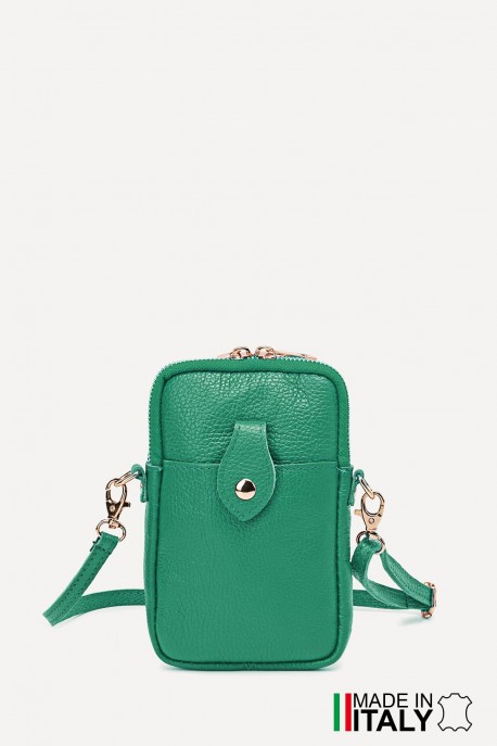 Sac pochette bandoulière en cuir grainé format téléphone ZE-9013-G : Couleurs:D47 - Vert gazon