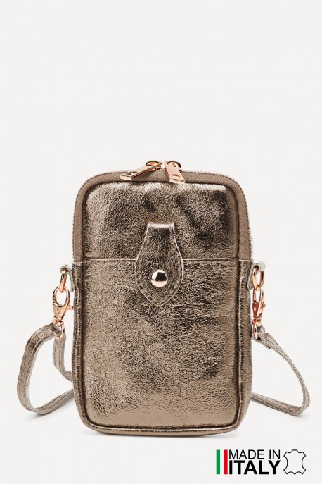Metallic Leather crossbody clutch bag phone size ZE-9013-MT : Colors:Ancient Gold (L-523/L005)