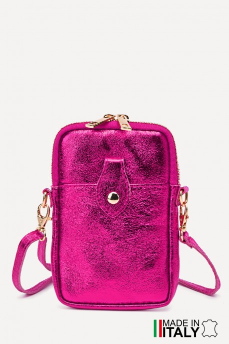 Metallic Leather crossbody clutch bag phone size ZE-9013-MT : Colors:Magenta (L-538)