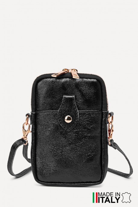 Metallic Leather crossbody clutch bag phone size ZE-9013-MT : Colors:Black (L022/L-522)
