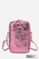 Metallic Leather crossbody clutch bag phone size ZE-9013-MT : Colors:Pink