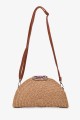 CL13053 Half-moon paper straw shoulder bag decorated with coloured beads