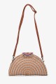 CL13053 Half-moon paper straw shoulder bag decorated with coloured beads
