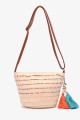 CL13053 Paper straw shoulder bag decorated with coloured beads : colour:Beige