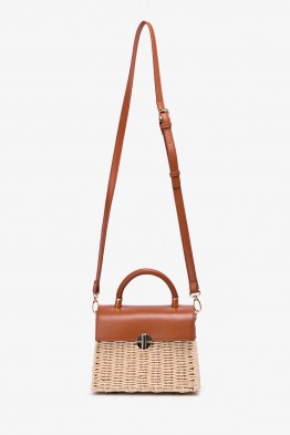 CL13087 Woven paper straw handbag on rigid frame