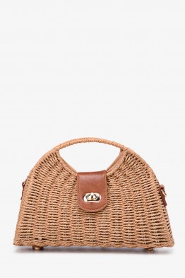 CL13088 Woven paper straw handbag on rigid frame