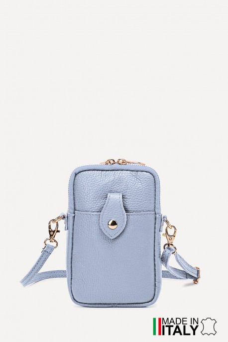 Grained Leather crossbody clutch bag phone size ZE-9013-G : Colors:D92 - Bleu Pastel