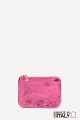 Flat pocket purse in studded metallic leather ZE-8003 : Colors:Pink