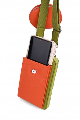Synthetic phone pouch with shoulder strap MJ80009-BV