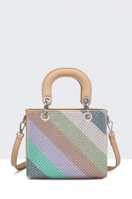 Multicoloured synthetic handbag with rhinestones 11060-BV