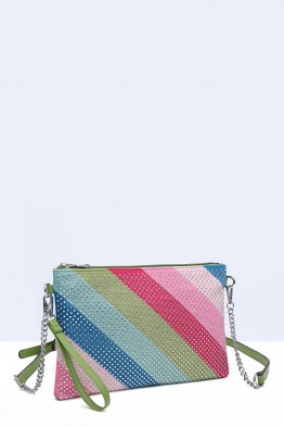 Multicoloured synthetic Clutch bag shoulder strap with rhinestones 11061-BV