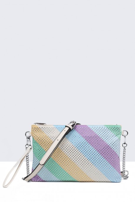 Multicoloured synthetic Clutch bag shoulder strap with rhinestones 11061-BV