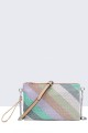 Multicoloured synthetic Clutch bag shoulder strap with rhinestones 11061-BV : colour:Khaki