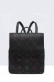 28619-BV Synthetic perforated pattern Convertible Backpack Shoulder Bag : colour:Black