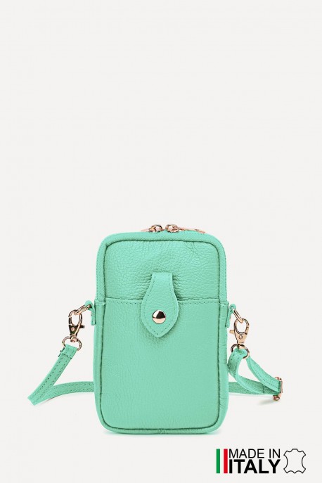 Grained Leather crossbody clutch bag phone size ZE-9013-G : Colors:D80 - Opaline green