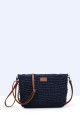 8990-BV-24 Shoulder bag made of paper straw crocheted : colour:Blue