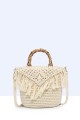 9010-BV-24 Handbag made of crocheted resin bamboo handle : colour:Beige