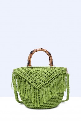 9010-BV-24 Handbag made of crocheted resin bamboo handle