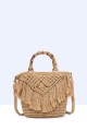 9010-BV-24 Handbag made of crocheted resin bamboo handle : colour:Khaki