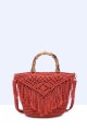9010-BV-24 Handbag made of crocheted resin bamboo handle : colour:Red