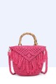 9010-BV-24 Handbag made of crocheted resin bamboo handle : colour:Rose Red