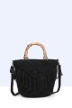 9010-BV-24 Handbag made of crocheted resin bamboo handle : colour:Black