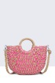 9068-1-BV-24 Half-round crocheted paper straw handbag : colour:Rose Red